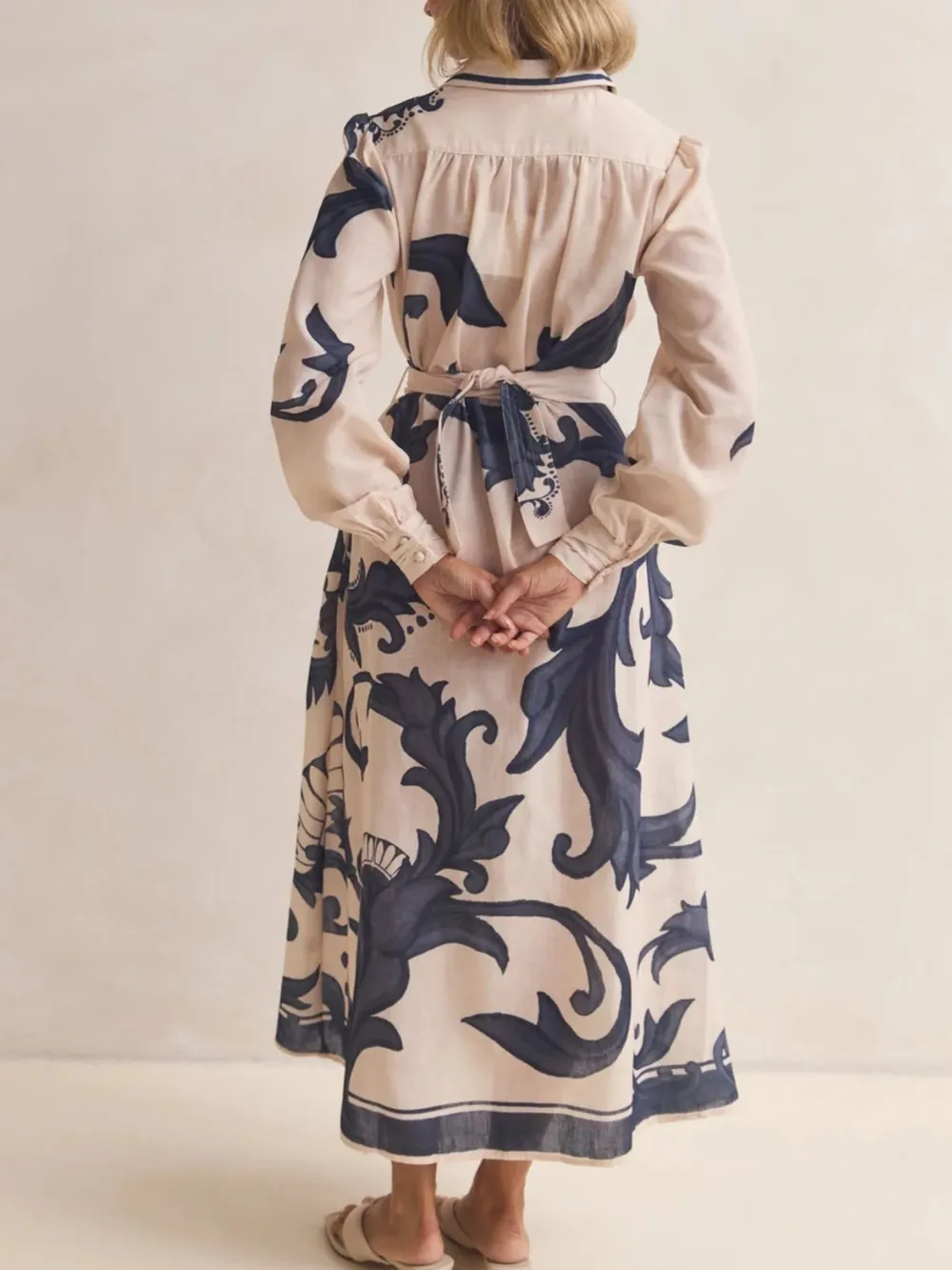 Printed Button Down Belted Shirt Dress, image 3