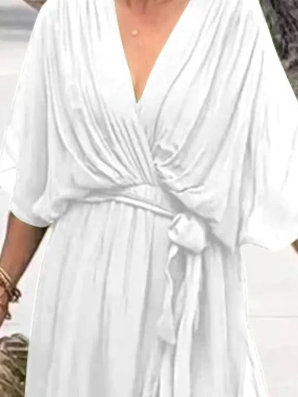 Full Size Flowy Tie Front Midi Dress with Flutter Sleeves Plus Size, image 2