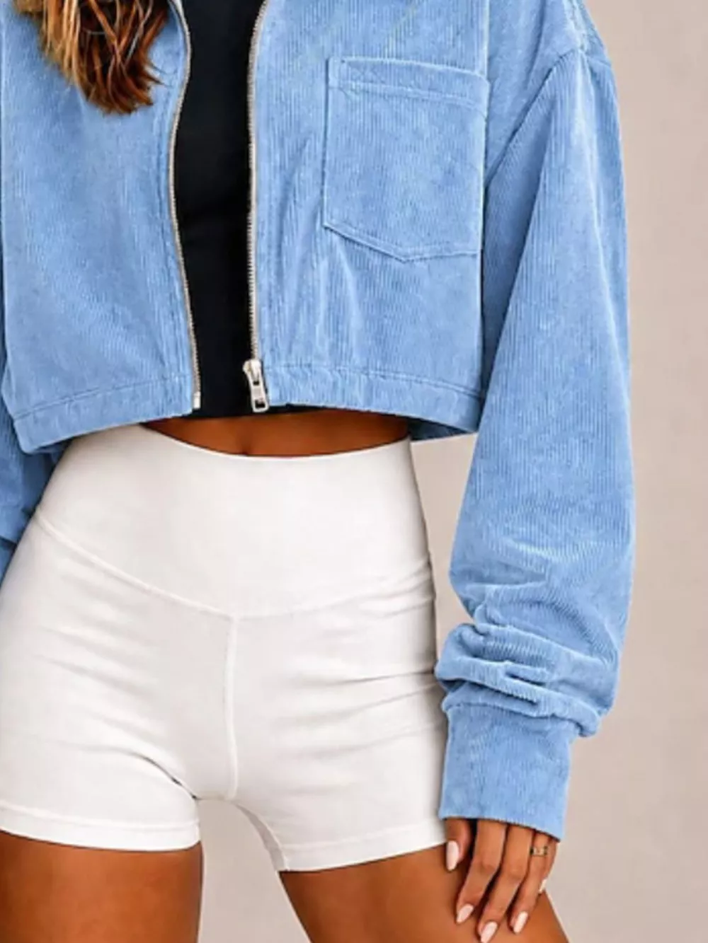 Corduroy Zip Up Cropped Jacket, image 15