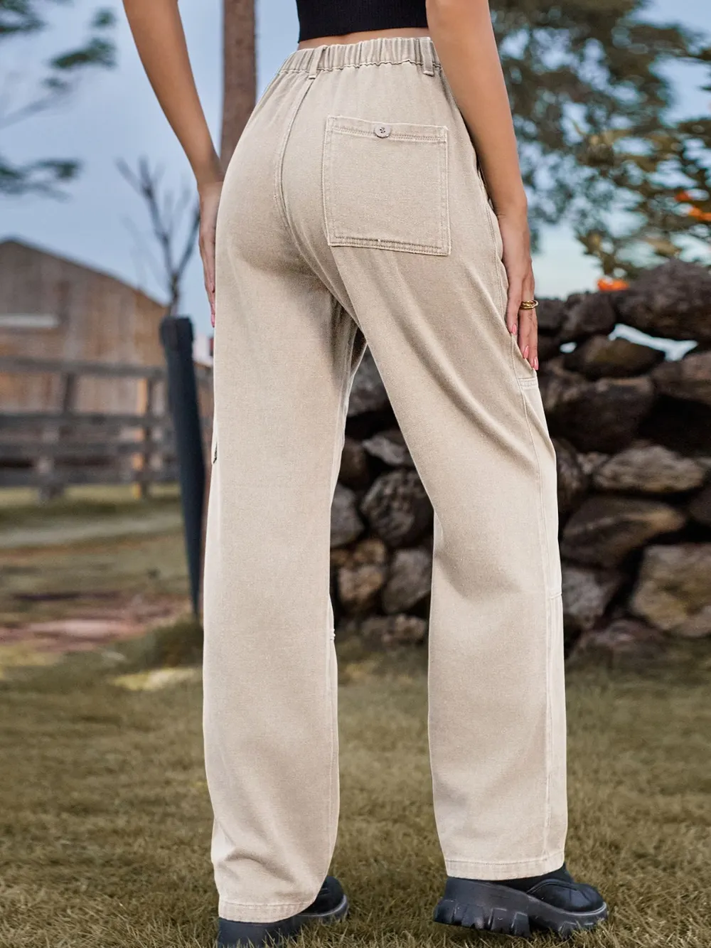 High Waist Cargo Straight Jeans, image 4