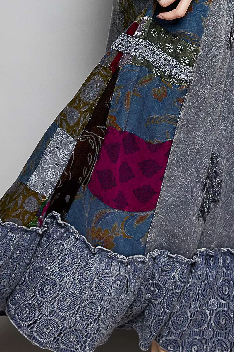 Printed Patchwork Embroidered Ruffled Skirt, image 6