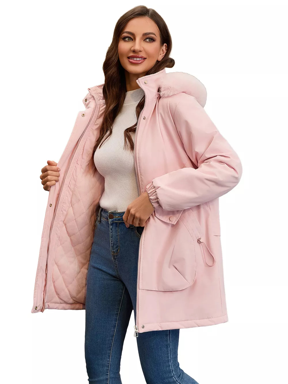 Full Size Fur Hooded Warm Winter Parka Outerwear Plus Size, image 3