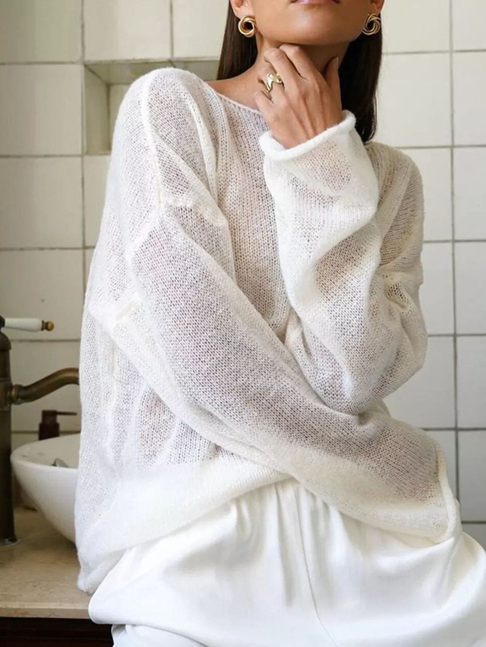 Boat Neck Dropped Shoulder Sweater, image 4