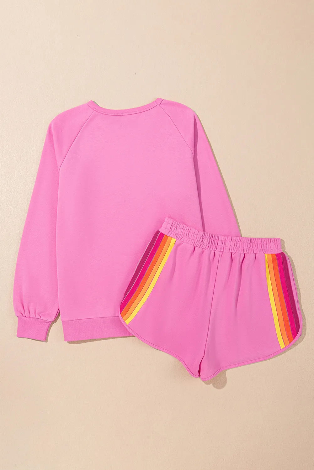 Full Size Contrast Striped Round Neck Top and Shorts Set, image 3