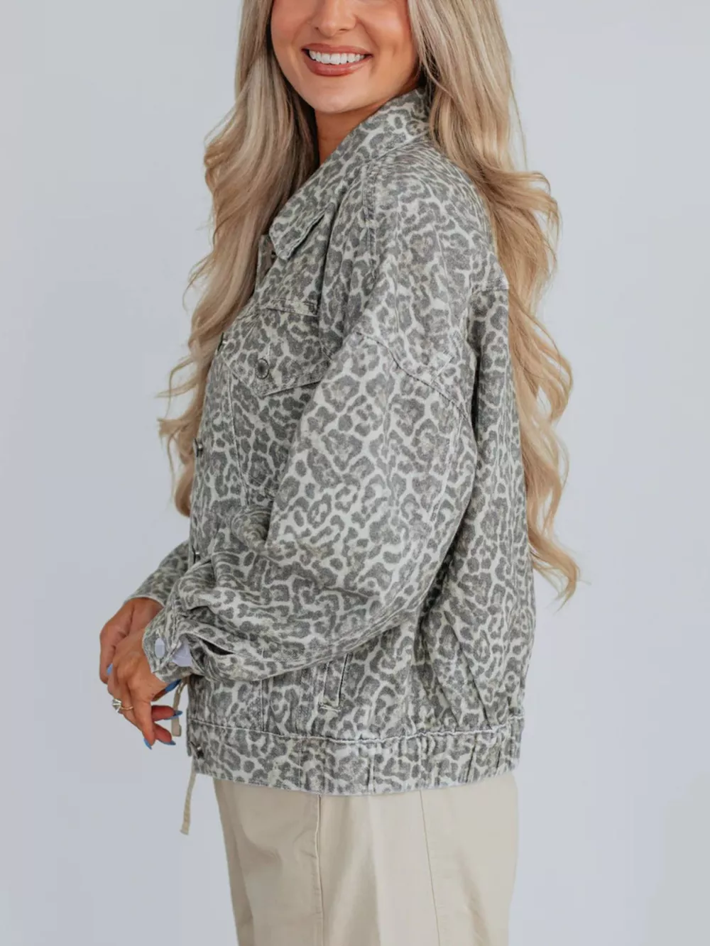 Leopard Button Up Denim Jacket, image 3