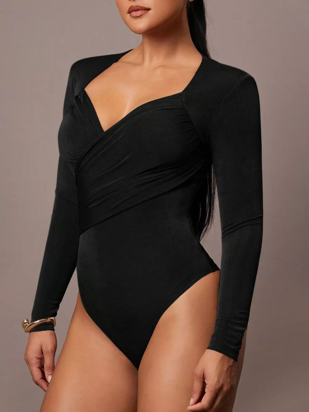 Ruched Surplice Long Sleeve Bodysuit, image 9