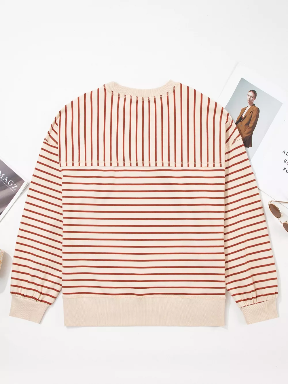 Striped Crew Neck Casual Sweatshirt, image 3