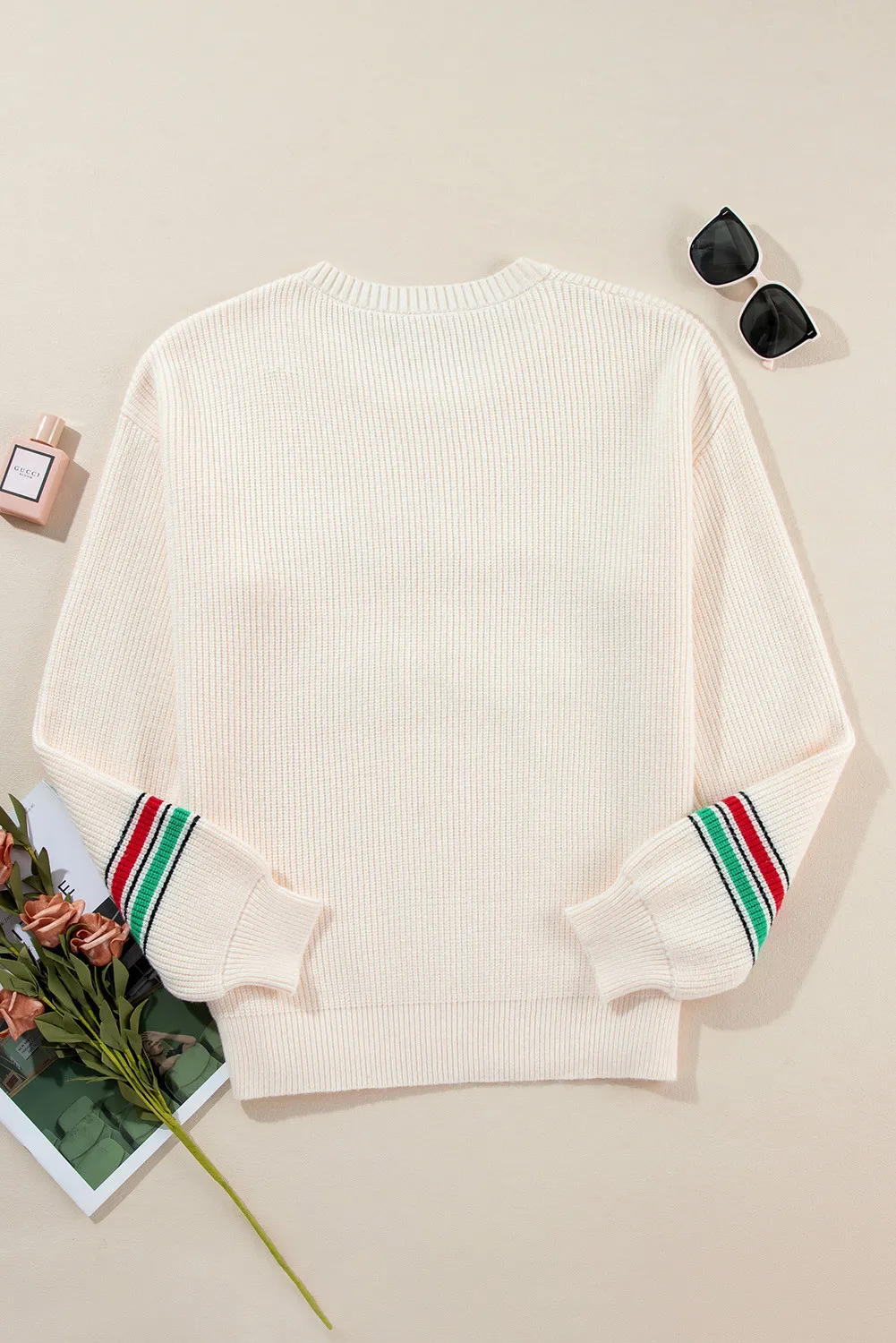 Letter Round Neck Long Sleeve Sweater, image 2