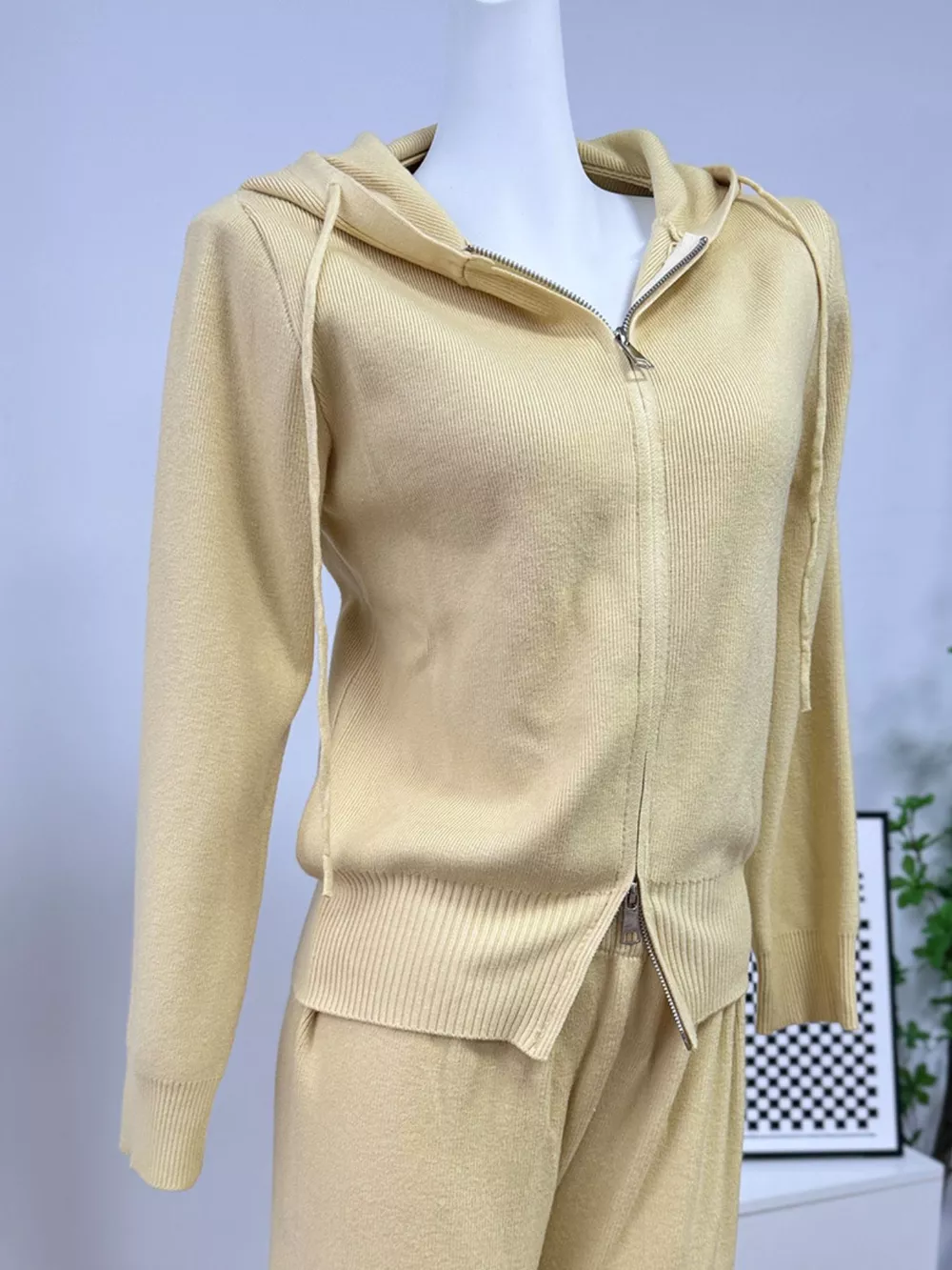 Zip Up Cardigan and Drawstring Wide Leg Pants Knit Set, image 27