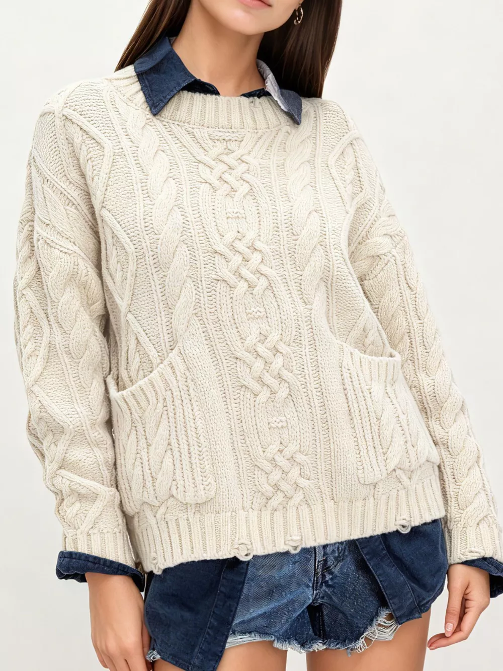 Cable-Knit Sweater with Front Pockets, image 7