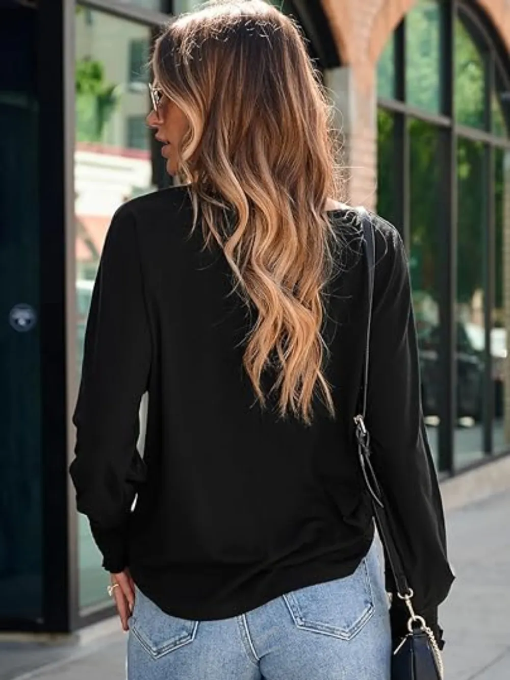 Round Neck Smocked Lantern Sleeve T-Shirt, image 4