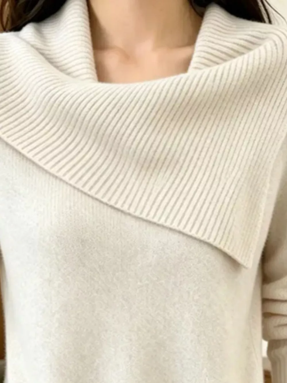 Full Size Asymmetric Ribbed Collar Sweater Plus Size, image 3