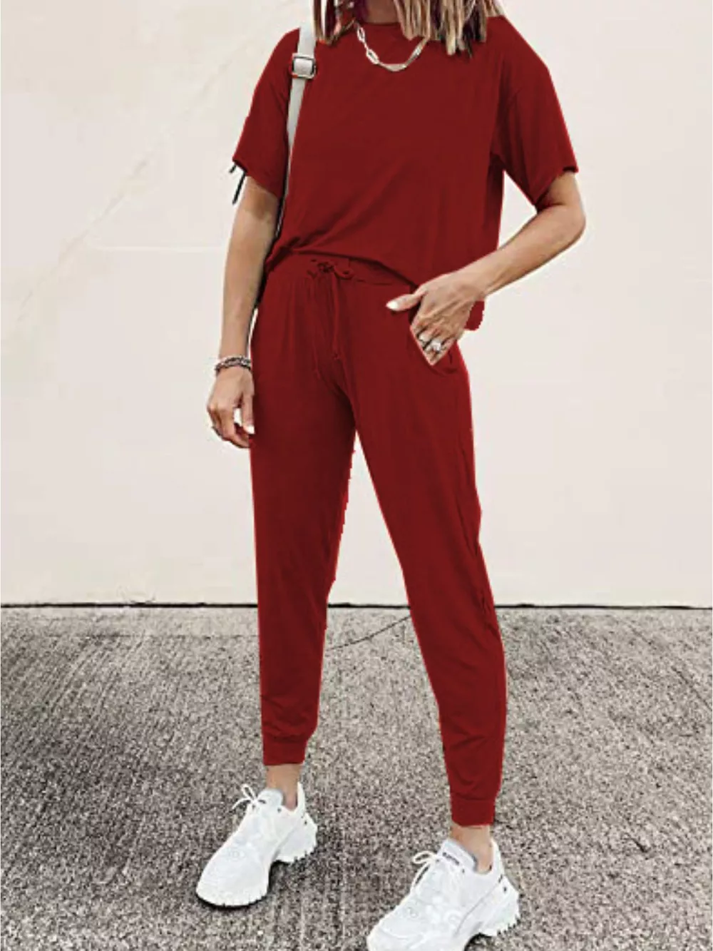 Full Size Round Neck Top and Drawstring Pants Set Plus Size, image 25