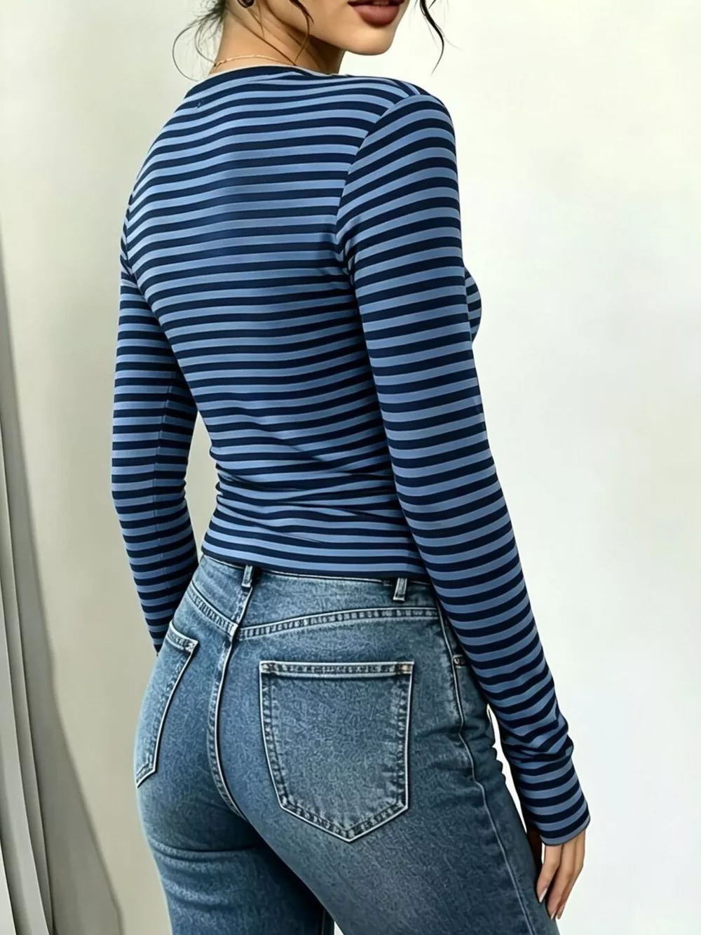 Long Sleeve Striped T-Shirt with Front Tie Detail, image 20