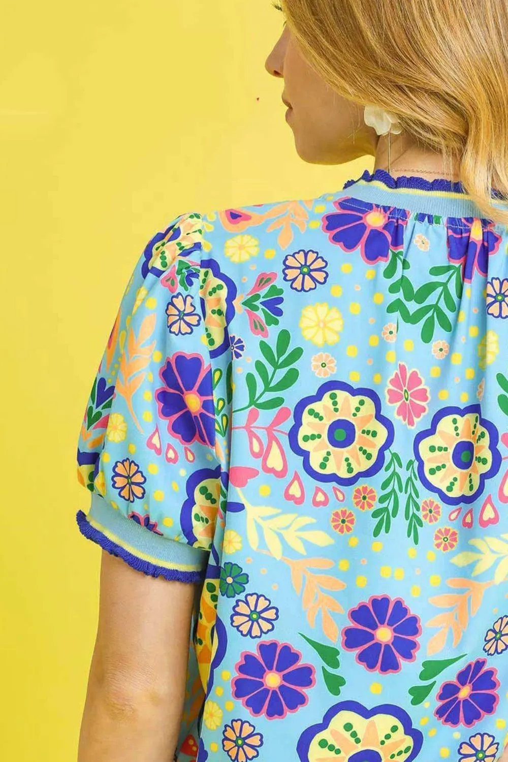 Retro Floral Puff Sleeve Top, image 3