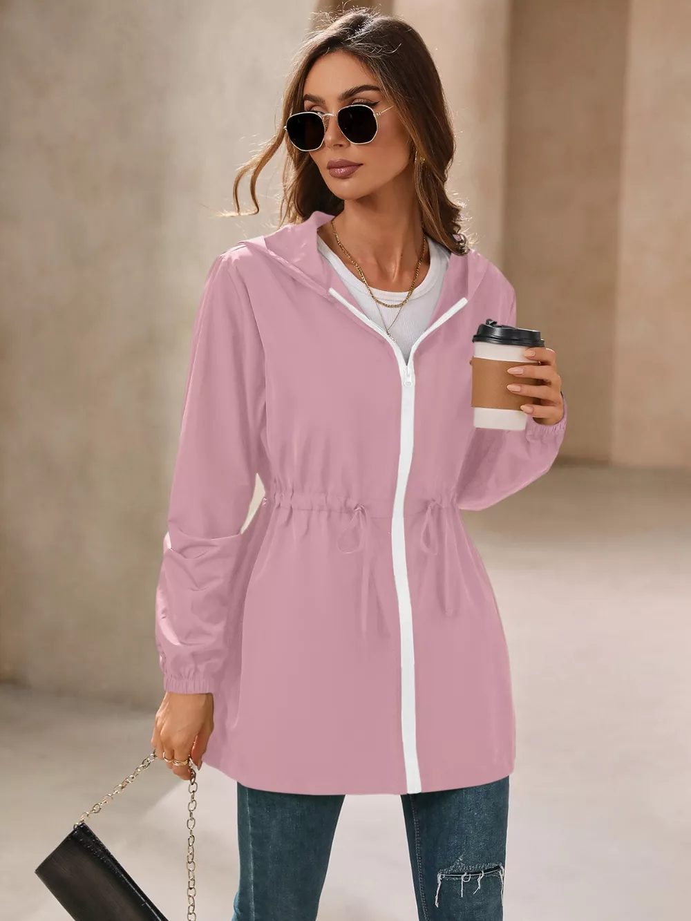 Outdoor Waterproof Long Sleeve Hooded Windbreaker, image 4