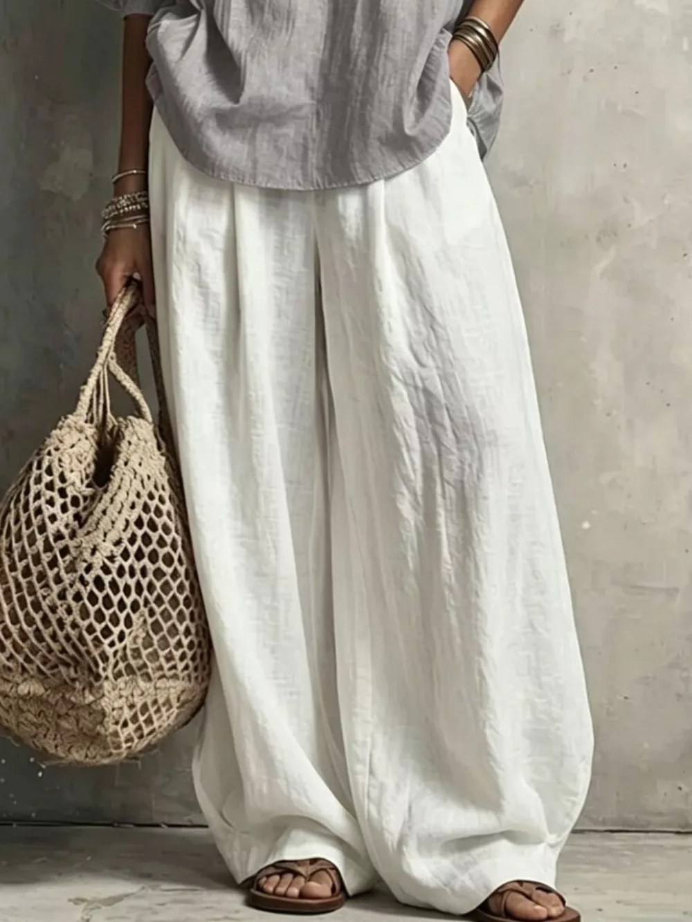 Notched Blouse and Wide-Leg Pants Set, image 12