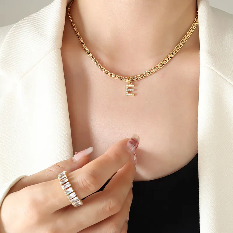 Brass Inlaid Zircon Letter Pendant Necklace, image 5