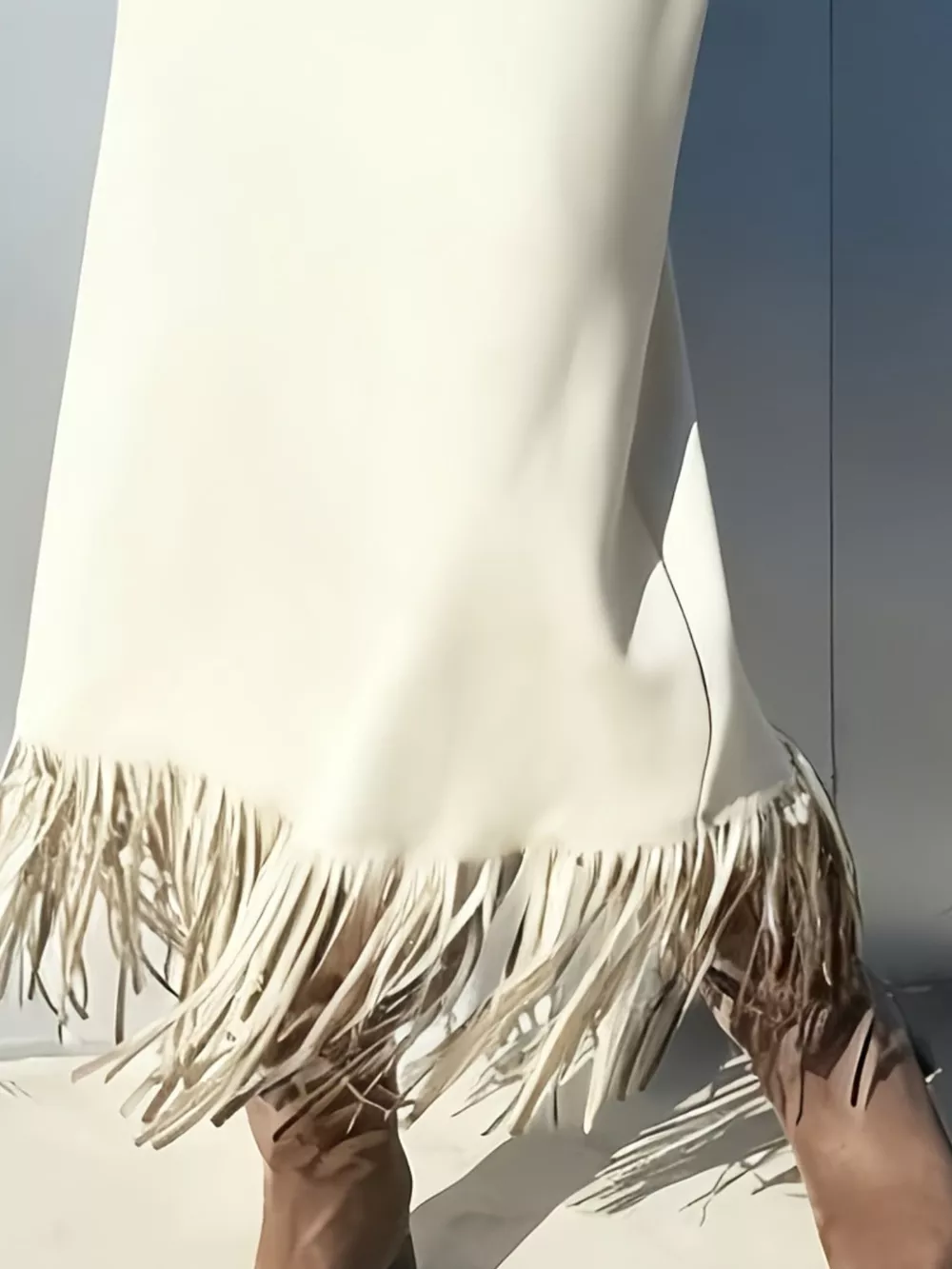 High-Waisted Suede Fringe Midi Skirt, image 7