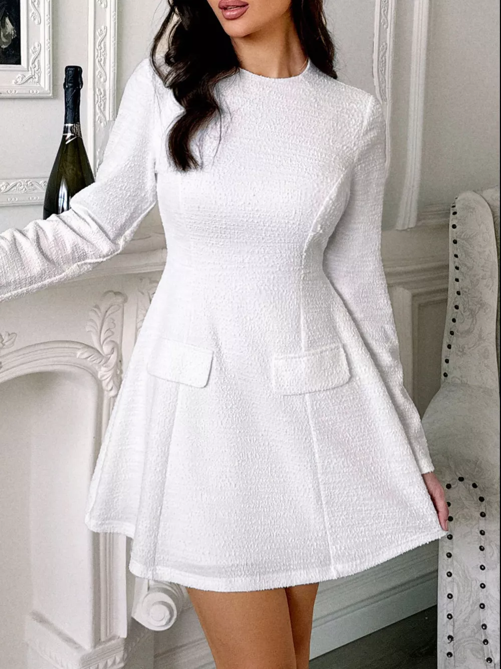 Cutout Back Long Sleeve Mini Dress, image 2