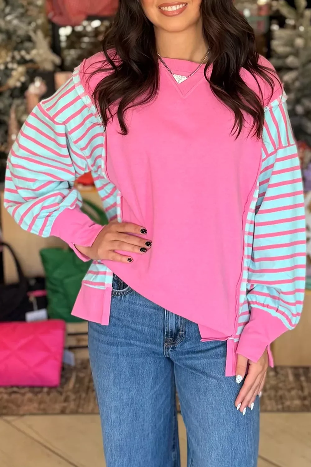 Orchid Striped Colorblock Long Sleeve Sweatshirt, image 2