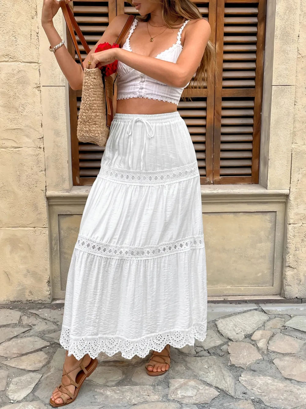 Lace Detail Elastic Waist Skirt, image 3