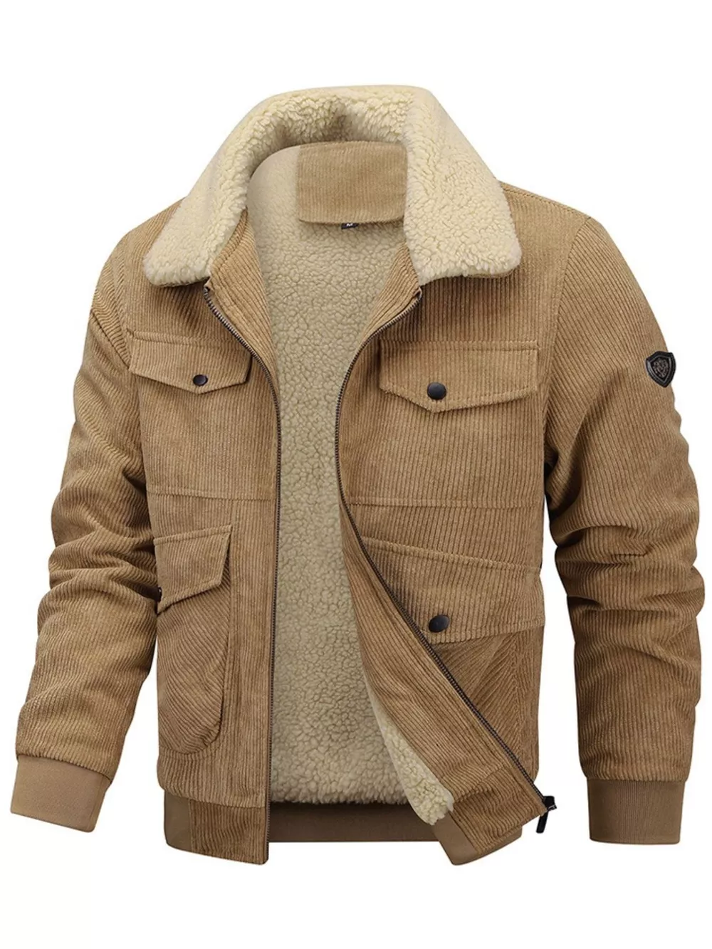 Men's Plus Size Corduroy Sherpa Lined Winter Coat, image 2