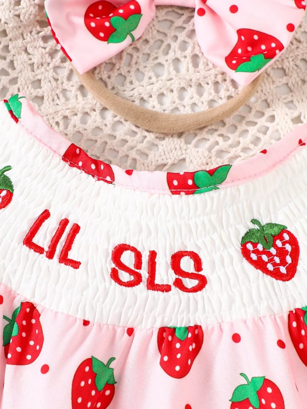 Children's Printed Smocked One-Piece with Headband, image 2
