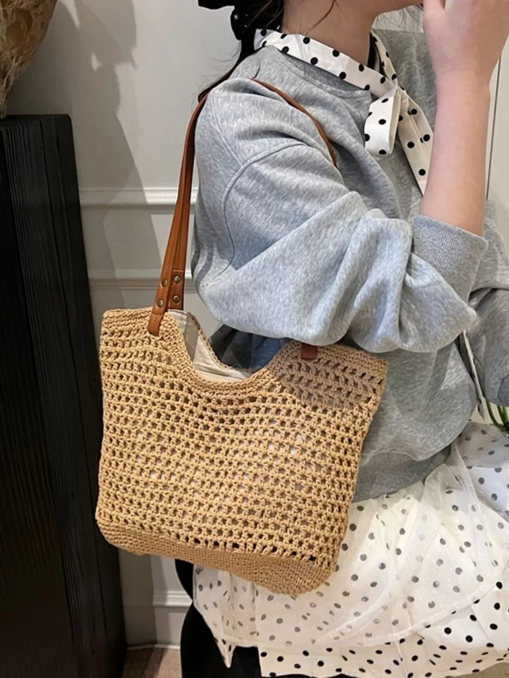 Woven Straw Shoulder Bag, image 5