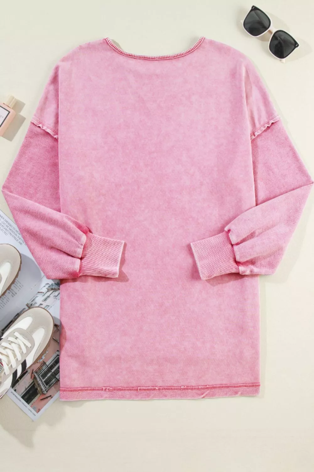 Exposed Seam Round Neck Long Sleeve Sweatshirt, image 2