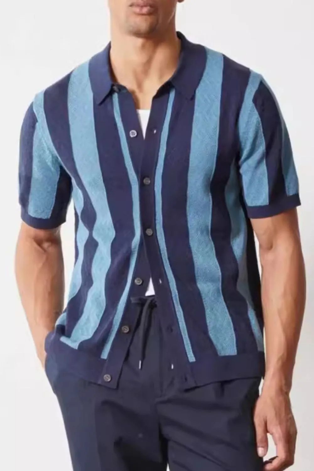 Men's Plus Size Striped Button Down Short Sleeve Shirt