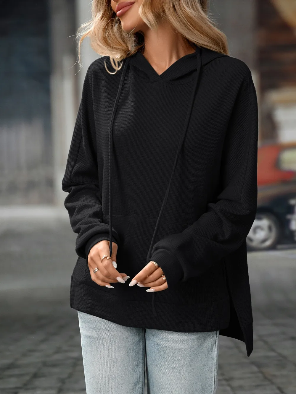 Textured Drawstring Long Sleeve Hoodie, image 16