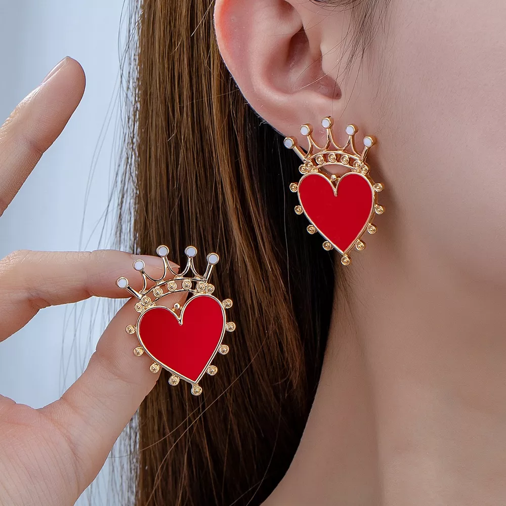 Crown Heart Stud Earrings, image 2