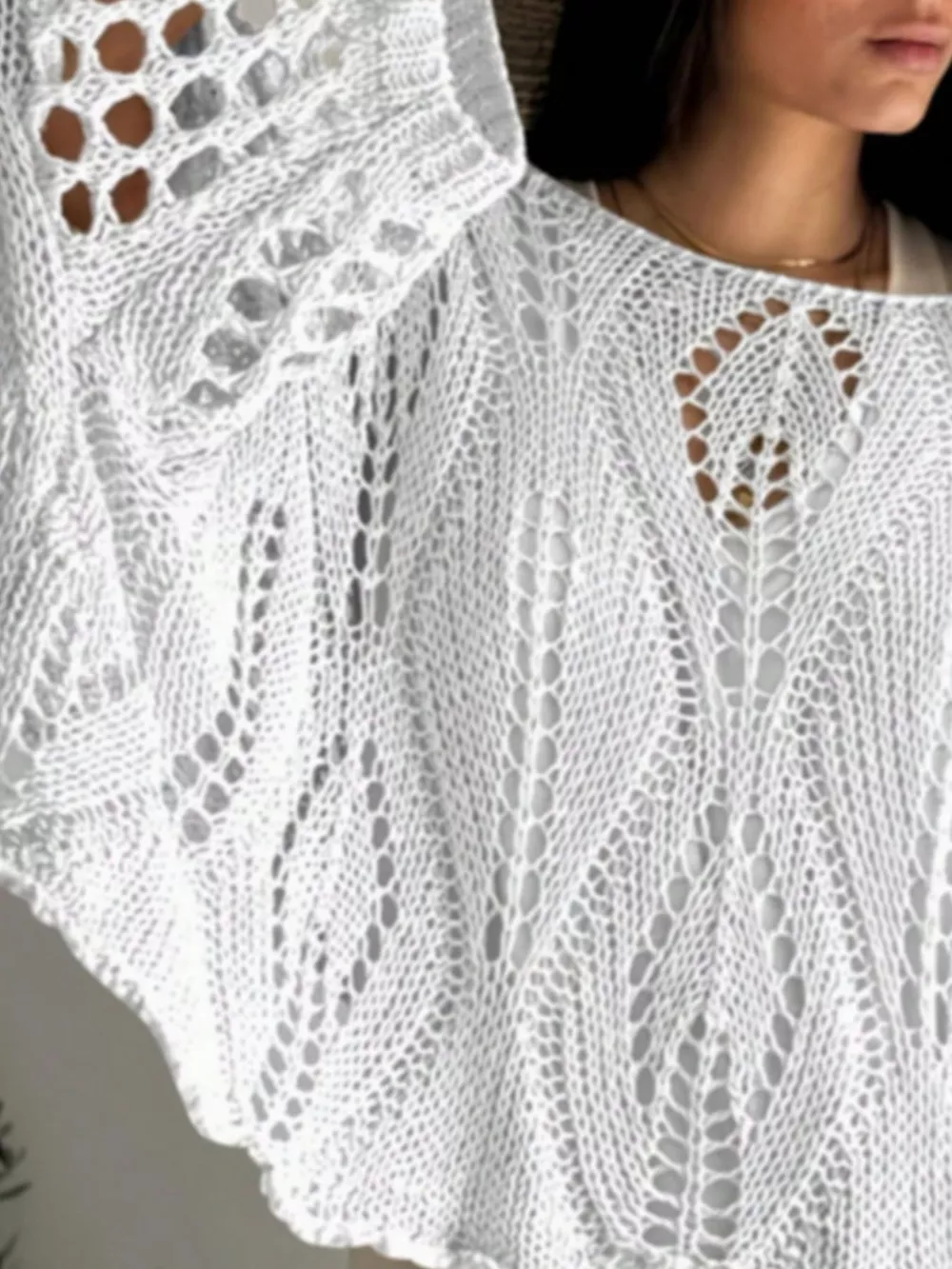 Boat Neck Crochet Knit Cover Up, image 8
