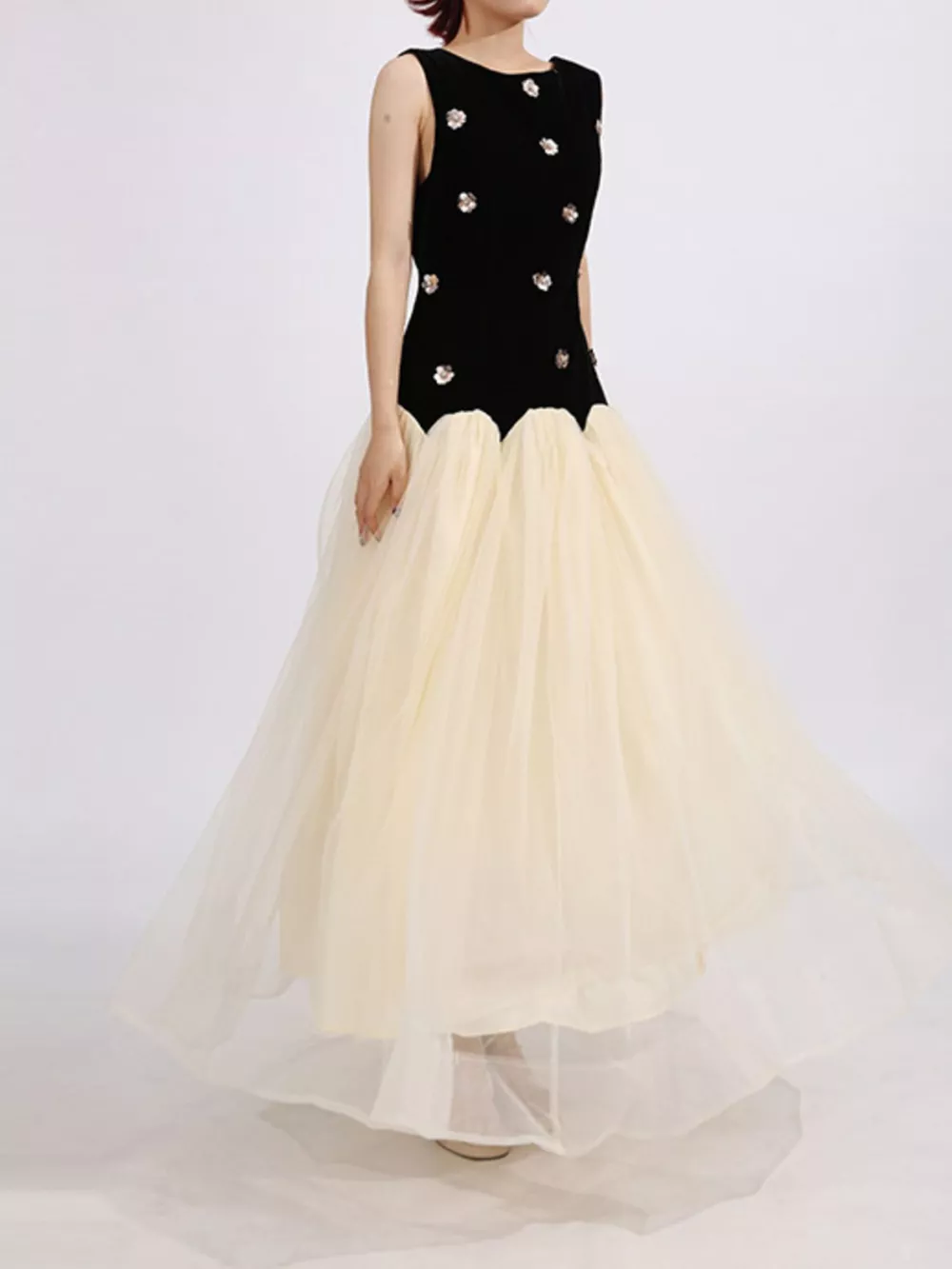 Contrast Flower Sleeveless Tulle Maxi Dress, image 5