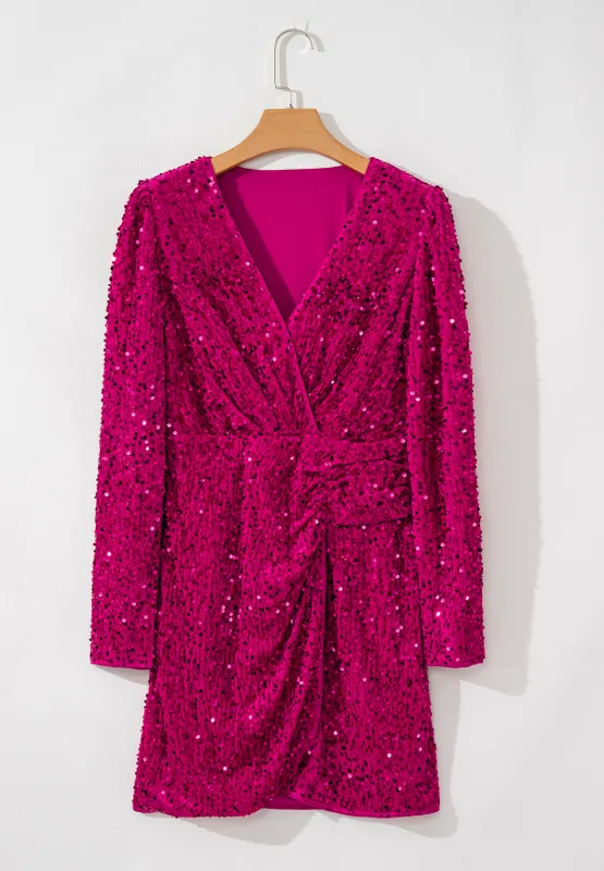 Sequin Surplice Long Sleeve Mini Dress, image 2