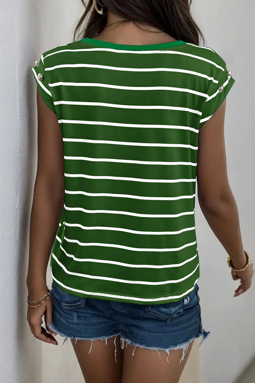 Decorative Button Round Neck T-Shirt, image 3