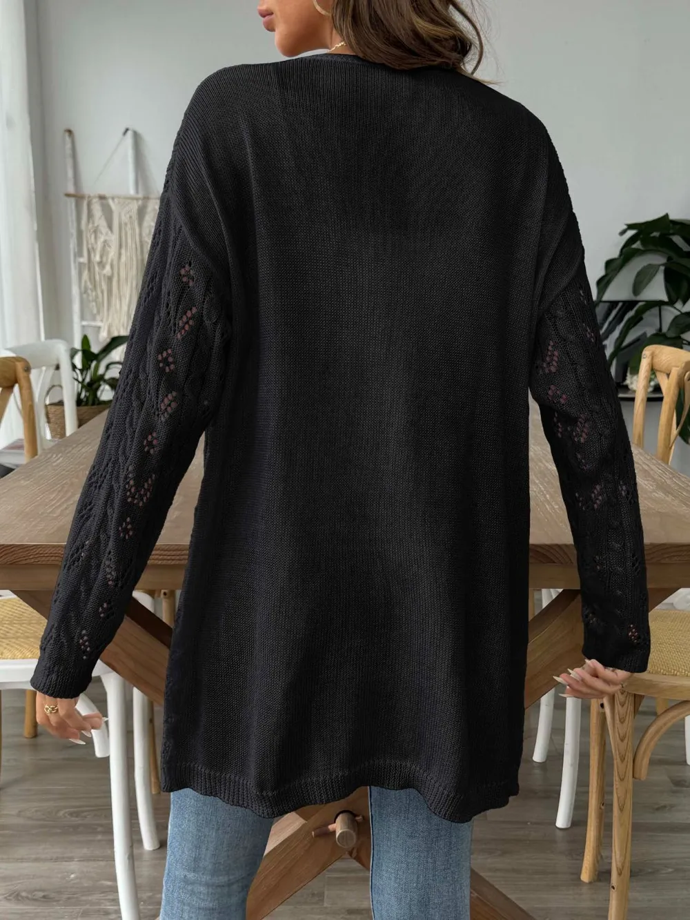 Openwork Open Front Long Sleeve Cardigan, image 5