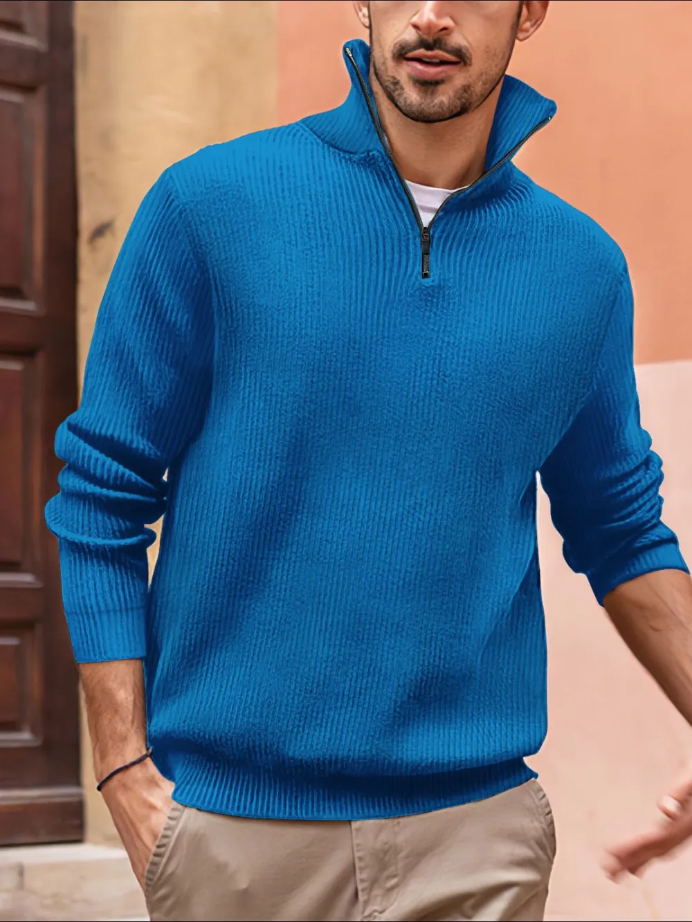 Men's Full Size Quarter Zip Long Sleeve Top Plus Size, image 2
