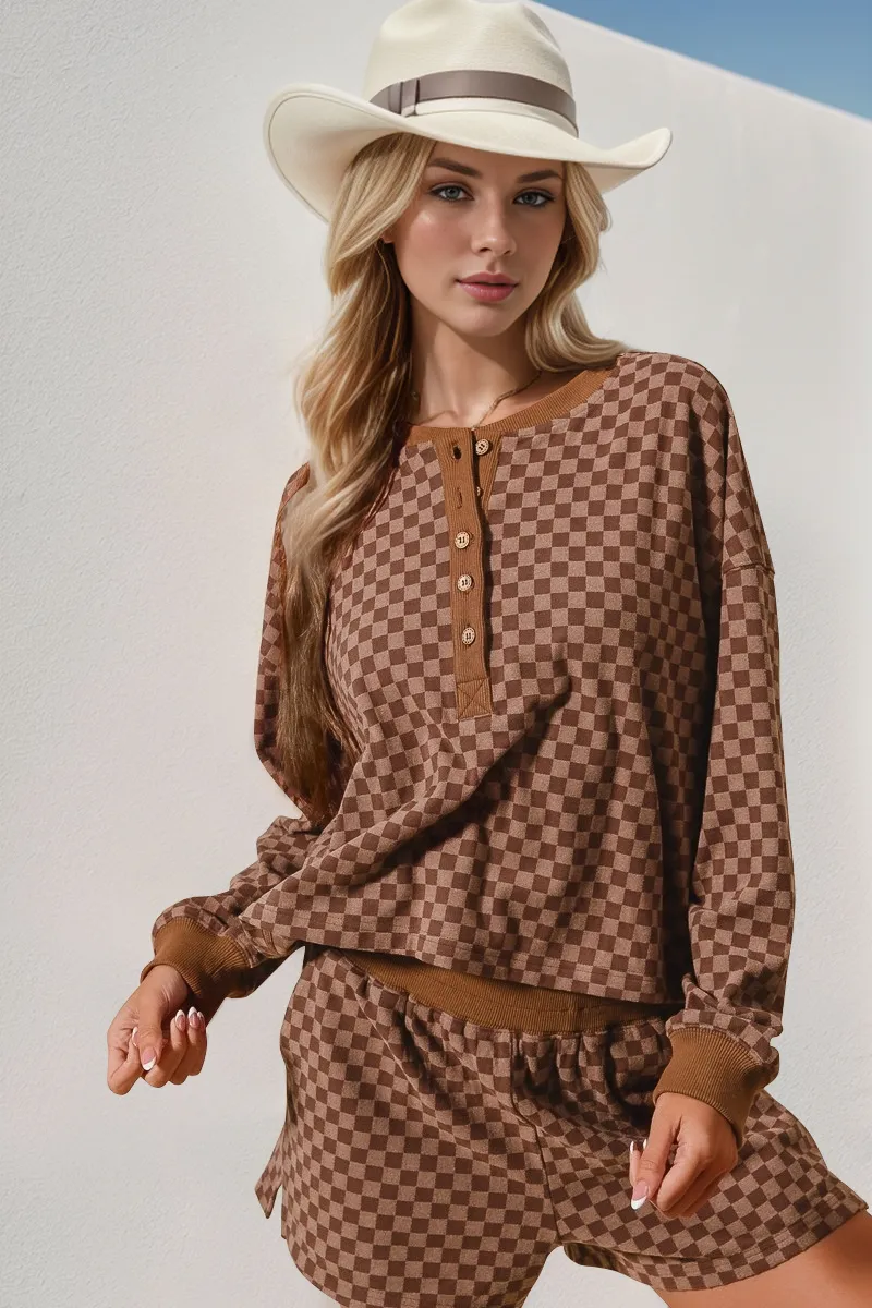 Checkered Half Button Top and Shorts Set, image 2