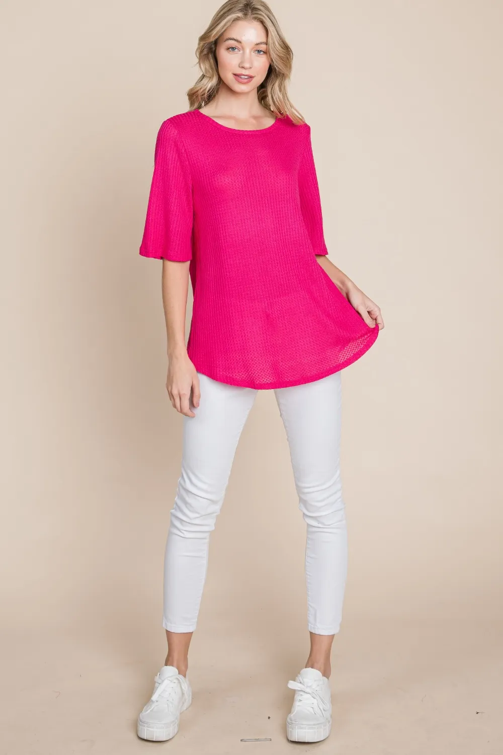Round Neck Waffle Knit T-Shirt, image 4