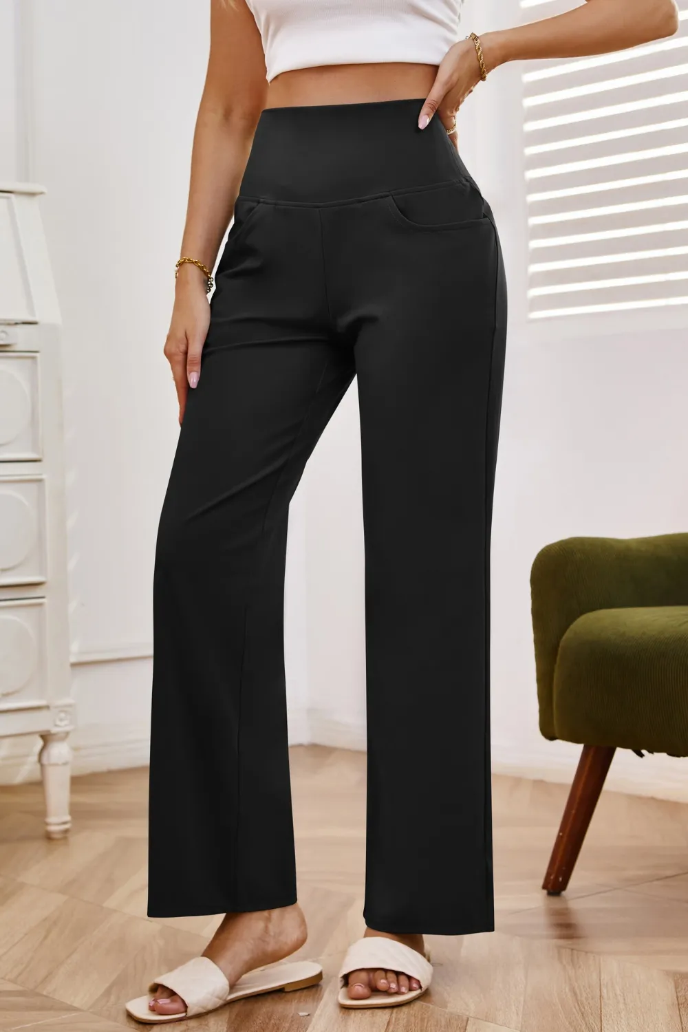 High Waist Wide Leg Pants with Pockets, image 4