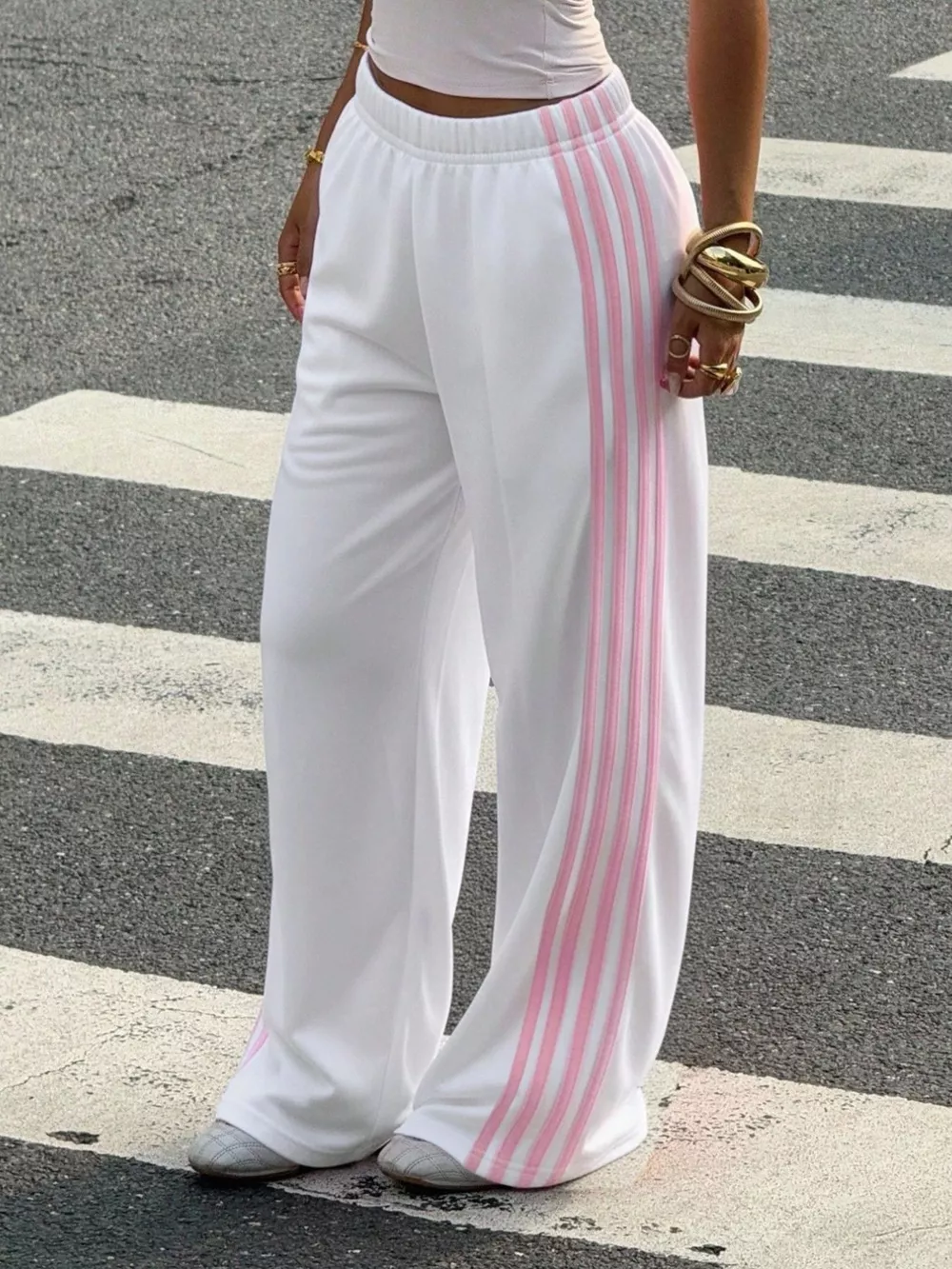High-Waisted Wide-Leg Track Pants with Side Stripes, image 18