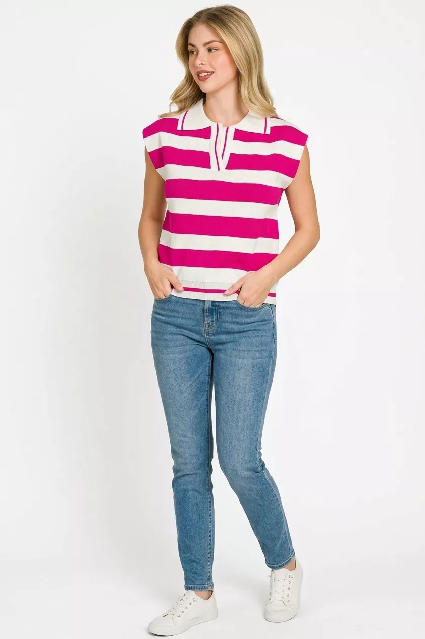 Viscose Striped Collared Sweater Vest, image 2