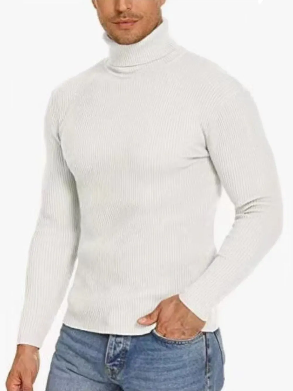 Men's Plus Size Ribbed Turtleneck Long Sleeve Sweater, image 9