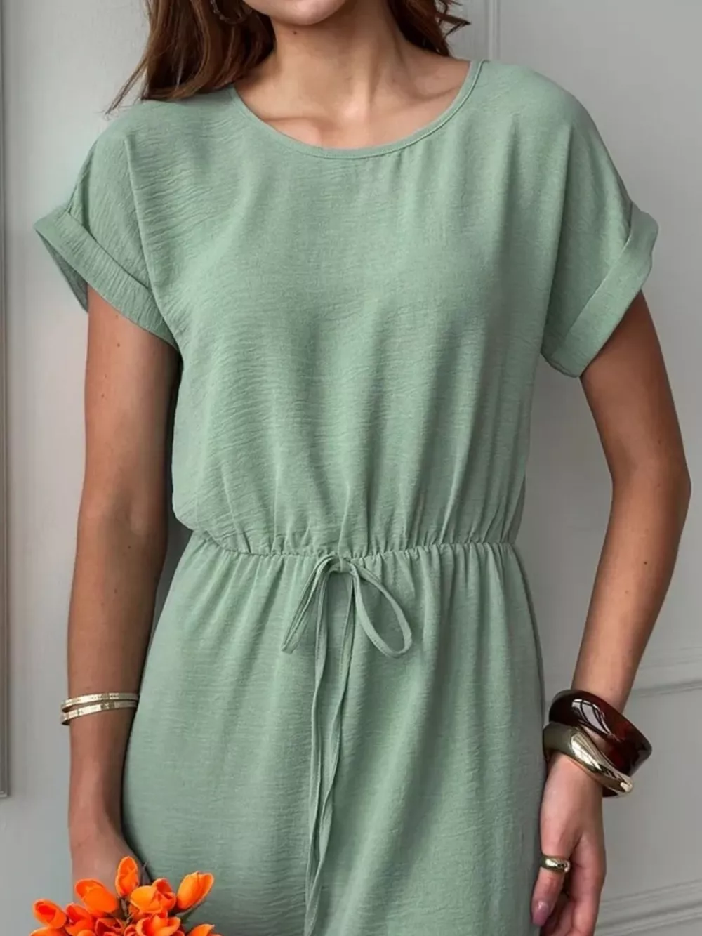 Casual Drawstring Waist Midi Dress, image 15