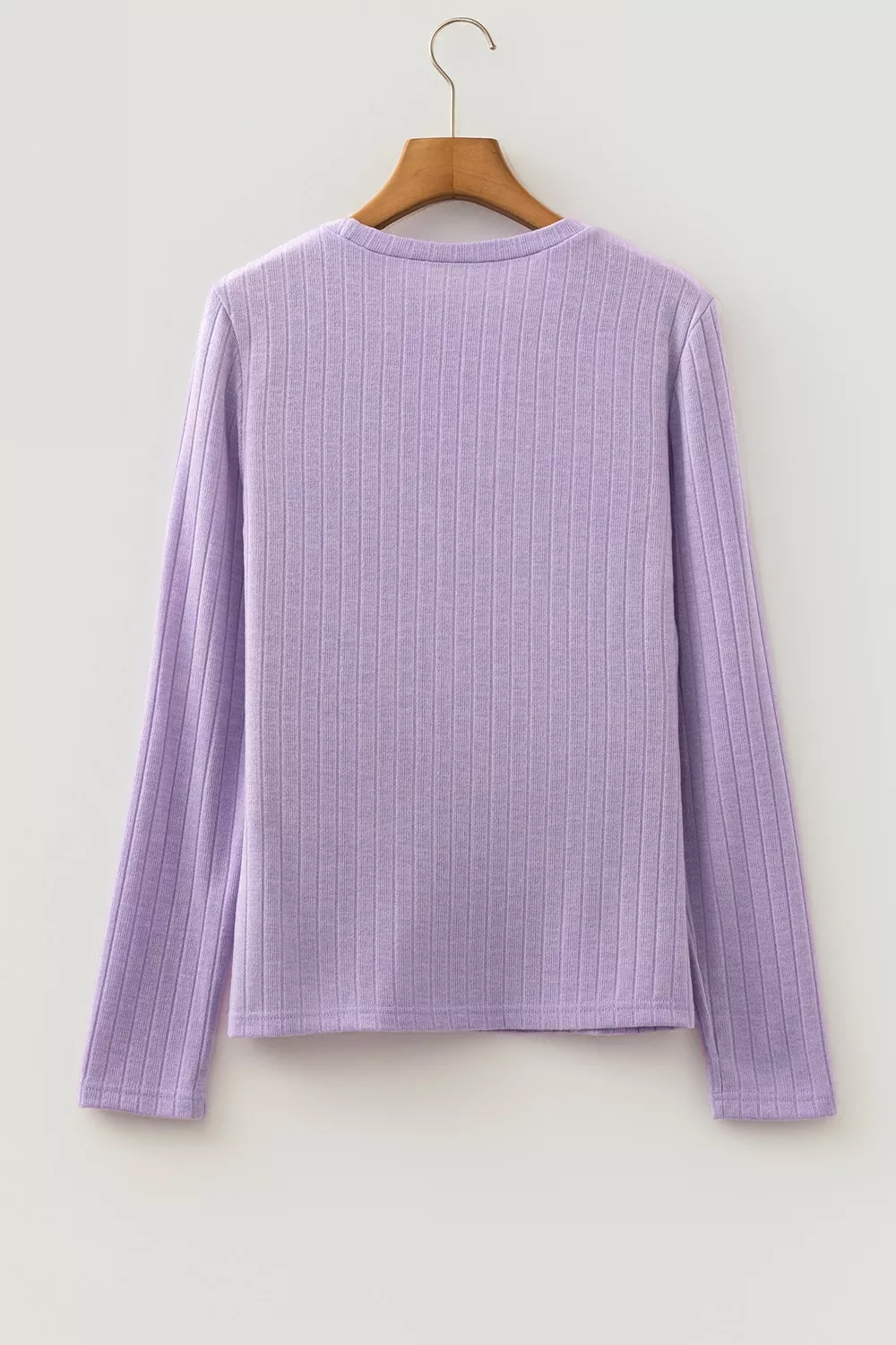 Solid Color Ribbed Texture Long Sleeve Round Neck Casual Top, image 7