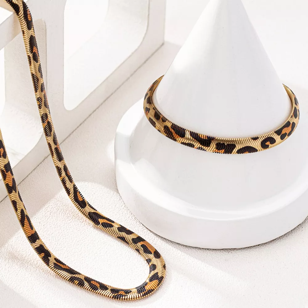 Chunky Leopard Necklace and Bracelet Jewelry Set, image 4