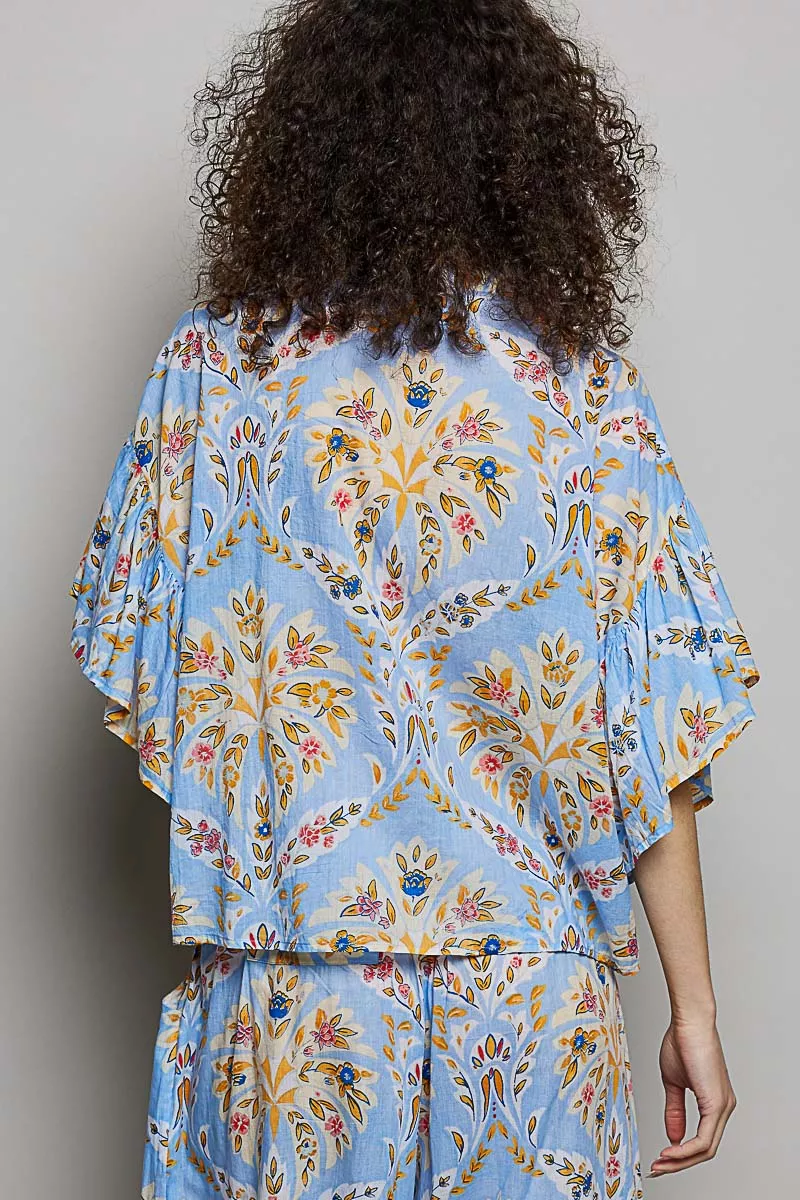 Floral Printed Woven Ruffle Sleeve Shirt, image 4