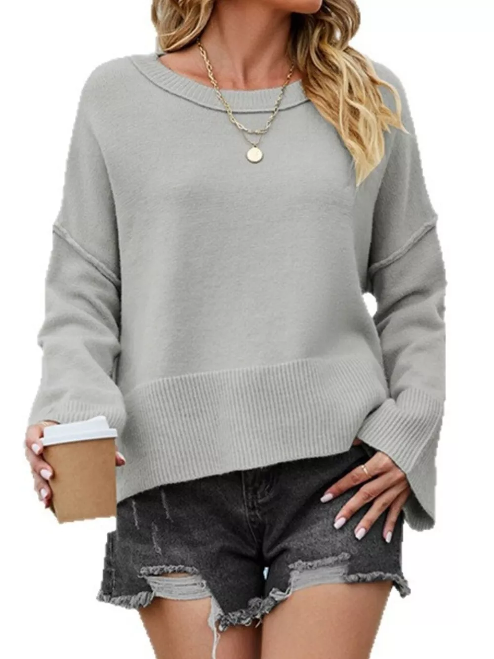 Dropped Shoulder Flare Sleeve Sweater, image 9
